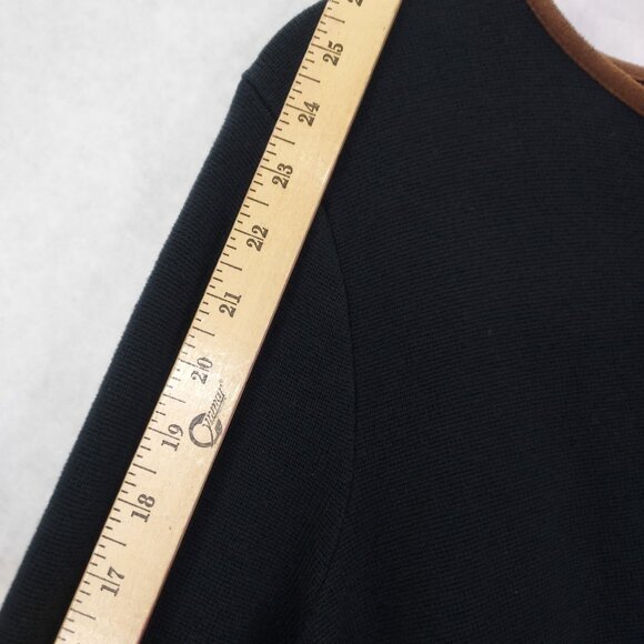 LRL Ralph Lauren Cardigan Women 1X Full Zip Cotton Sweater Black Knit Brown Trim - Picture 12 of 13